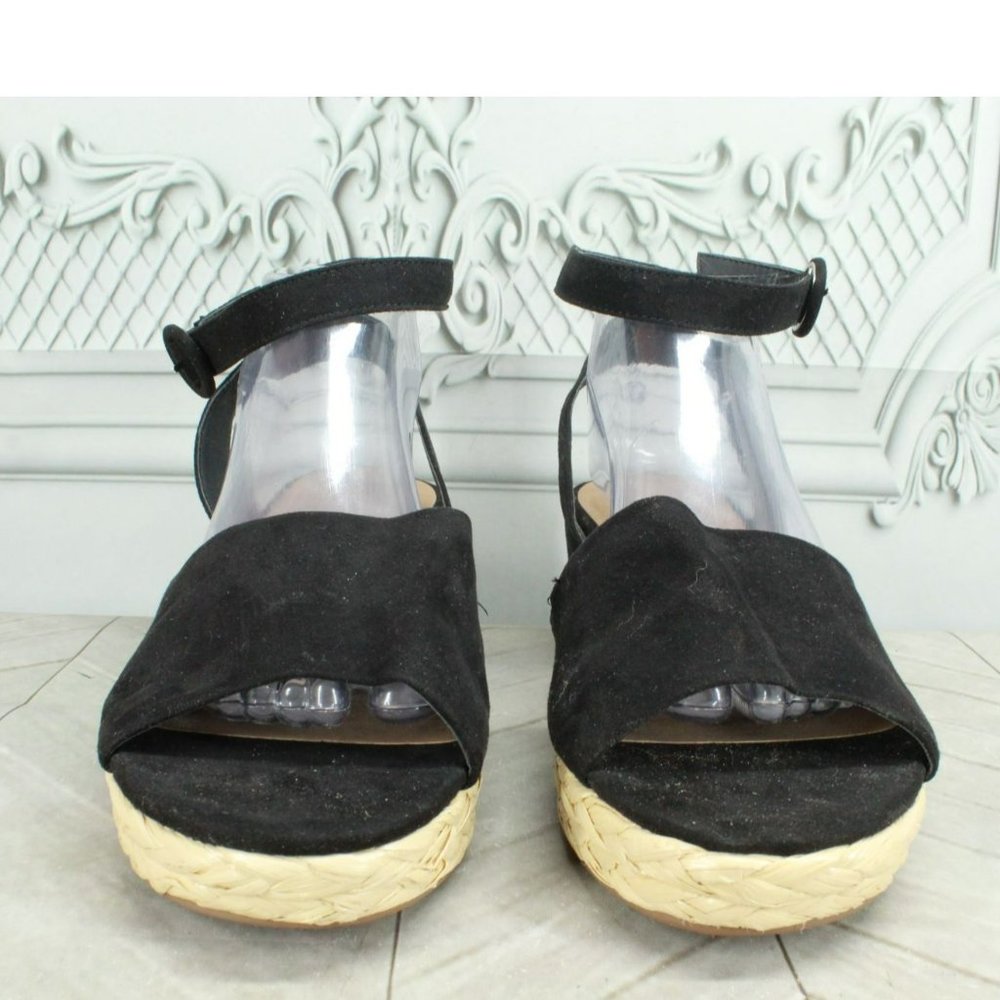 Lane Bryant Black Suede Ankle Strap Espadrille Platform Sandals Size 9 Wide - Picture 4 of 10